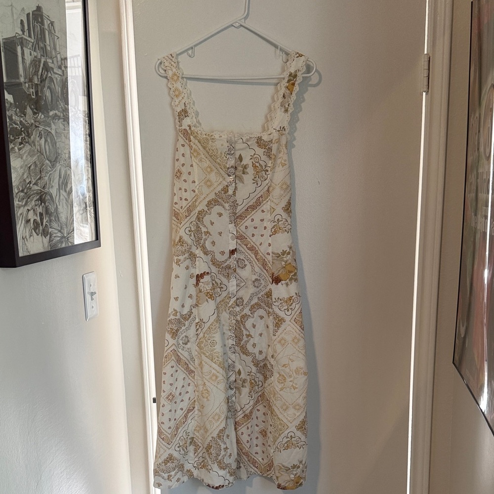 Kimchi Blue Cream and Gold Paisley Midi Dress with Lace Straps